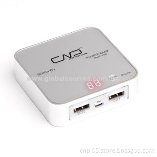 6,600mAh Power Banks with 2 USB Output, Anodized Aluminium Alloy+High Gloss Finish on Edge